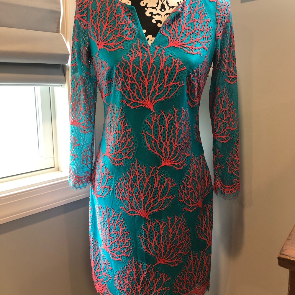 Lilly Pulitzer gorgeous teal and coral dress.